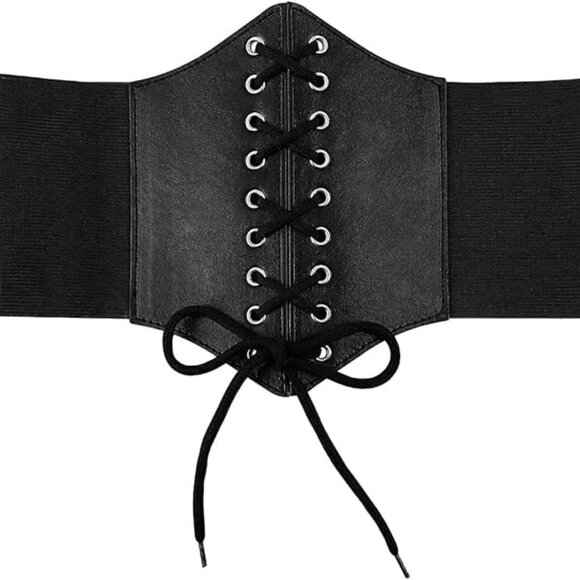 Lace-Up Corset Belt Women\'s Black Elastic Leather‎ main image 6